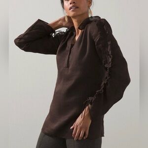 Chicos Brown Long‎ Sleeve Blouse w/Rouched Sleeve Detail-Size 2 (Women's Large)